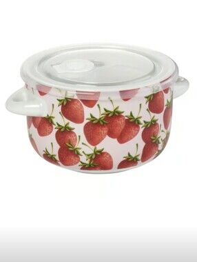 Strawberries Decor 🍓 2 Handle Bowl with Lid 25oz NEW